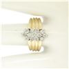 Image 8 : 14k Two Tone Gold Diamond .85 ctw Round G VS Diamond Elongated Ribbed Cluster Ri