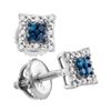 Image 1 : Sterling Silver Round Blue Color Enhanced Diamond Square Cluster Screwback Earrings 1/10 Cttw