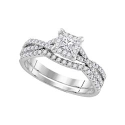 10kt White Gold Round Diamond Square Halo Bridal Wedding Engagement Ring Band Set 5/8 Cttw