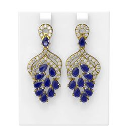 13.02 ctw Sapphire & Diamond Earrings 18K Yellow Gold