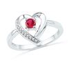 Image 1 : 10kt White Gold Round Lab-Created Ruby Heart Ring 1/4 Cttw