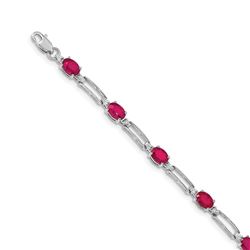14K White Gold Diamond Composite Ruby Gemstone Bracelet - 7 in.