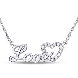 10kt White Gold Round Diamond Love Heart Pendant Necklace 1/6 Cttw