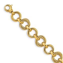 14k Yellow Gold Textured Hoop Fancy Link Bracelet - 7.5 in.
