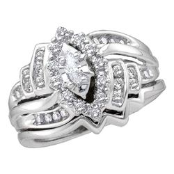 14kt White Gold Marquise Diamond Bridal Wedding Engagement Ring Band Set 1/2 Cttw