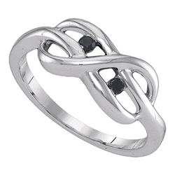 Sterling Silver Black Color Enhanced Diamond Infinity Weave Woven Ring 1/12 Cttw