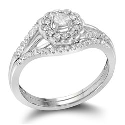 10k White Gold Round Diamond Cluster Wedding Flower Floral Bridal Ring Set 1/4 Cttw