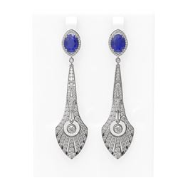 9.69 ctw Sapphire & Diamond Earrings 18K White Gold
