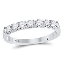 14kt White Gold Round Diamond Single Row Machine-set Wedding Band 1/2 Cttw