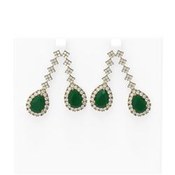 15.49 ctw Emerald & Diamond Earrings 18K Yellow Gold