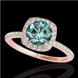 1.5 ctw SI Certified Fancy Blue Diamond Solitaire Halo Ring 10k Rose Gold