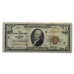 1929 (E-Richmond) $10 Brown Seal FRBN VF