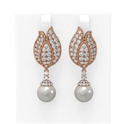 4.77 ctw Diamond & Pearl Earrings 18K Rose Gold