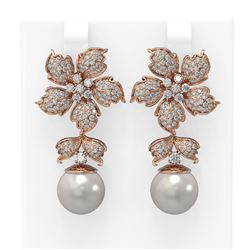 3 ctw Diamond & Pearl Earrings 18K Rose Gold