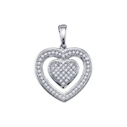 10kt White Gold Round Diamond Framed Double Heart Pendant 1/5 Cttw