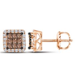 10kt Rose Gold Princess Red Color Enhanced Diamond Square Cluster Earrings 3/4 Cttw