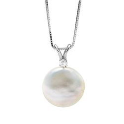 White, Pink or Lavender Coin Pearl and Diamond Sand Dollar Pendant