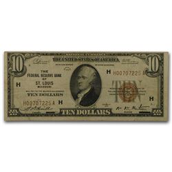 1929 (H-St. Louis) $10 Brown Seal FRBN VF