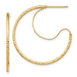 14k Yellow Gold D/C with Polished Wire Hoop Earrings - 1.5x30 mm