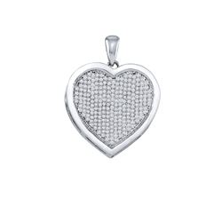 10kt White Gold Round Diamond Heart Cluster Pendant 3/4 Cttw