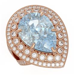 18.04 ctw Certified Sky Topaz & Diamond Victorian Ring 14K Rose Gold