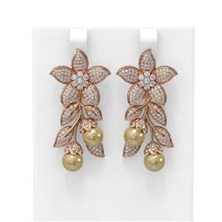 3.05 ctw Diamond & Pearl Earrings 18K Rose Gold