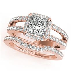 1.51 ctw Certified VS/SI Princess Diamond 2pc Set Halo 14k Rose Gold