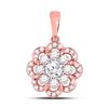 Image 1 : 10kt Two-tone Gold Round Diamond Flower Halo Cluster Pendant 1/2 Cttw