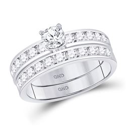 14kt White Gold Round Diamond Bridal Wedding Engagement Ring Band Set 1-1/3 Cttw