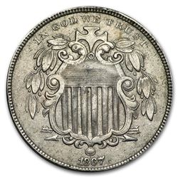1867 Shield Nickel w/o Rays AU