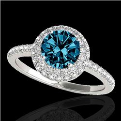 1.6 ctw SI Certified Fancy Blue Diamond Solitaire Halo Ring 10k White Gold