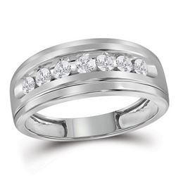 10kt White Gold Mens Round Diamond Wedding Single Row Band Ring 1/2 Cttw