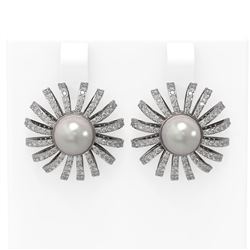 1.88 ctw Diamond & Pearl Earrings 18K White Gold