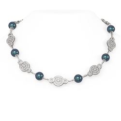 7 ctw Diamond & Pearl Necklace 18K White Gold