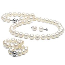 White Elite Collection 3-Piece Pearl Set, 8.5-9.0mm