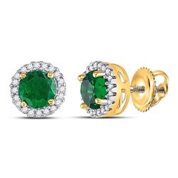 10kt Yellow Gold Round Lab-Created Emerald Solitaire Stud Earrings 1.00 Cttw