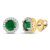 Image 1 : 10kt Yellow Gold Round Lab-Created Emerald Solitaire Stud Earrings 1.00 Cttw