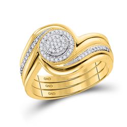 10kt Yellow Gold Diamond Cluster Bridal Wedding Engagement Ring Band Set 1/6 Cttw