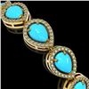 Image 3 : 13.19 ctw Turquoise & Diamond Micro Pave Halo Bracelet 10k Yellow Gold