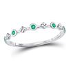 Image 1 : 10kt White Gold Round Emerald Dot Flower Stackable Band Ring 1/12 Cttw