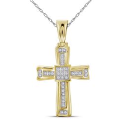 10kt Yellow Gold Mens Round Diamond Cross Religious Charm Pendant 1/10 Cttw