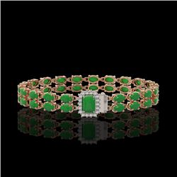 12.3 ctw Jade & Diamond Bracelet 14K Rose Gold