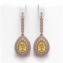 8.15 ctw Canary Citrine & Diamond Victorian Earrings 14K Rose Gold