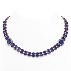 43.97 ctw Sapphire & Diamond Necklace 14K Rose Gold