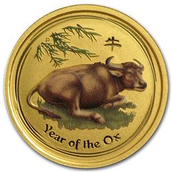 2009 Australia 1/10 oz Gold Lunar Ox BU (SII, Colorized)