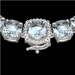 87 ctw Sky Blue Topaz & VS/SI Diamond Micro Necklace 14k White Gold