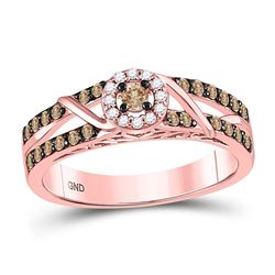 10kt Rose Gold Round Brown Diamond Solitaire Bridal Wedding Engagement Ring 3/8 Cttw