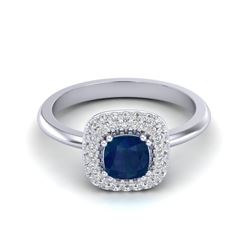 1.16 ctw Sapphire & Micro VS/SI Diamond Ring Halo 18k White Gold