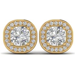 2 ctw Cushion Certified VS/SI Diamond Art Deco Stud Earrings 14k Yellow Gold