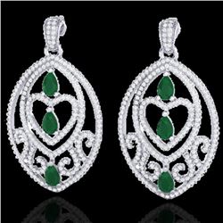 7 ctw Emerald & Micro Pave VS/SI Diamond Heart Earrings 18k White Gold